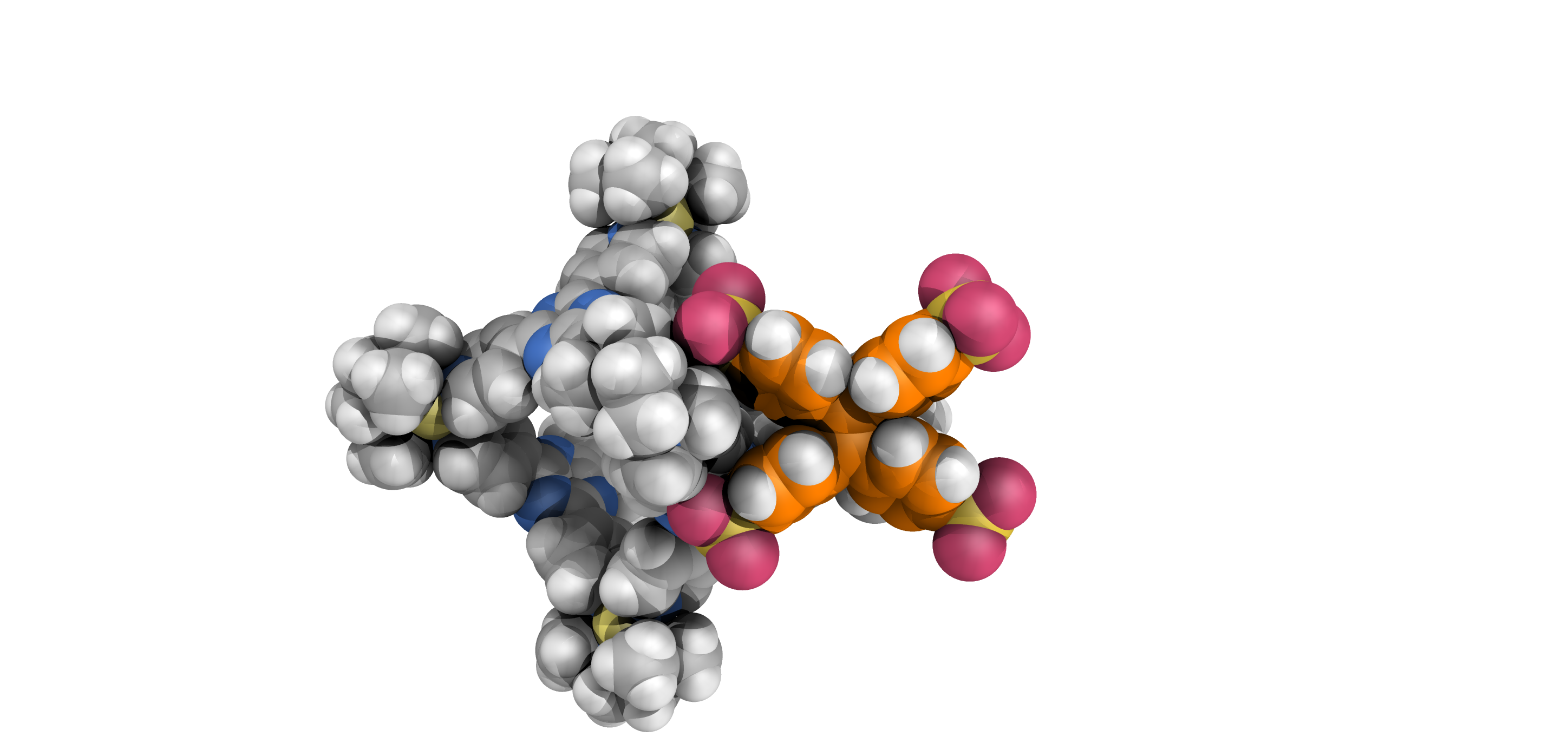 Space-filling model of a cage associated with a sticker anion on its surface
